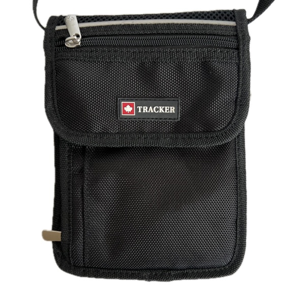 Tracker Passport Phone Travel Crossbody Bag Black Convenient Side Zipper Pocket - Picture 2 of 8